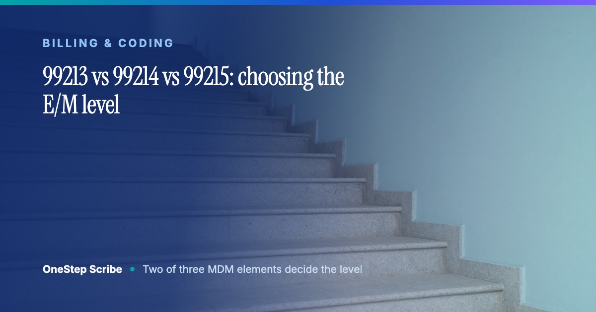 99213 vs 99214 vs 99215: choosing the E/M level - OneStep Scribe